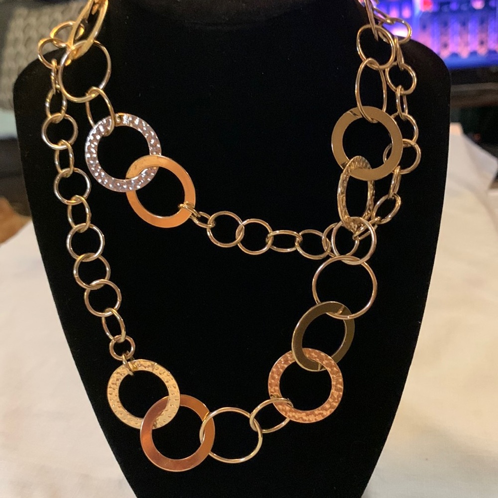 Interlocking Rings Goldtone Adjustable Length Nec… - image 1
